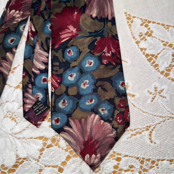 Christian Dior men’s silk Multicolor Floral Tie Red blue brown - Picture 1 of 5